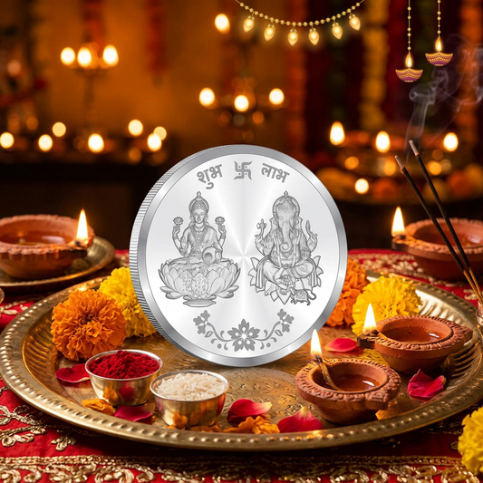 999 Fine Silver Lakshmi Ganesha Coin with Om – 50g