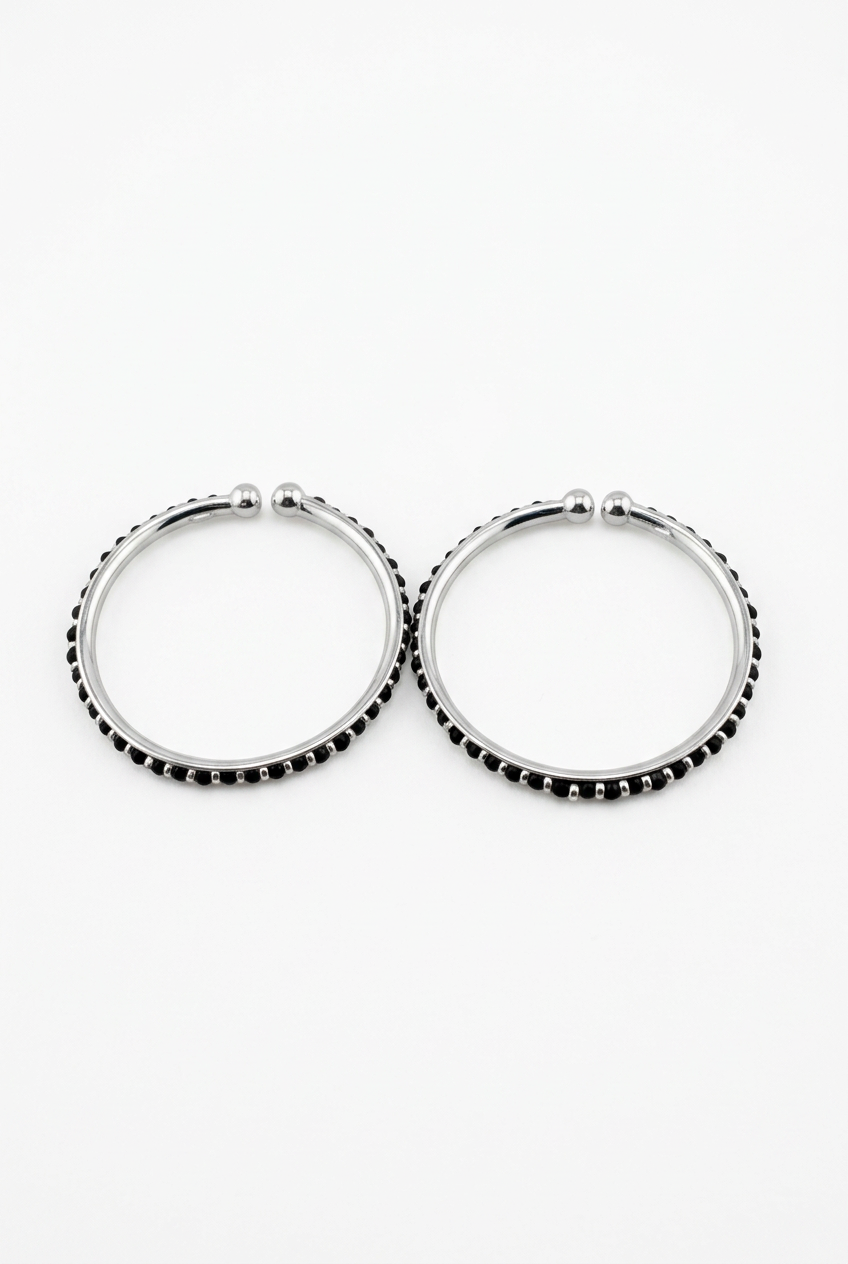 925 Sterling Silver Black Stone Kids Bangle Pair – 16.82g