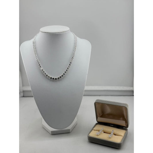 925 Sterling Silver CZ Tennis Necklace & Earrings Set