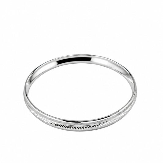 925 Sterling Silver Diagonal Etched Edge Bangle/Kada - 66mm