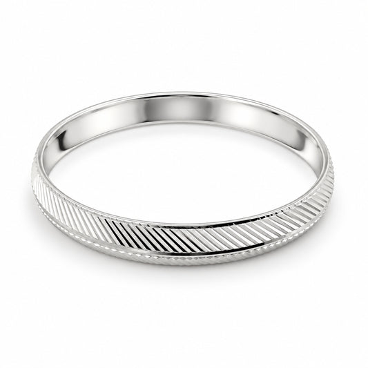 925 Sterling Silver Diagonal Knurled Edge Bangle/Kada
