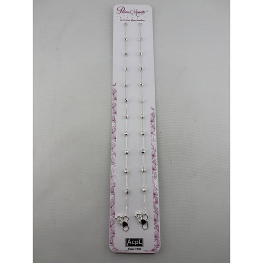 925 Sterling Silver Faceted Bead Anklet Pair – 7 Inches
