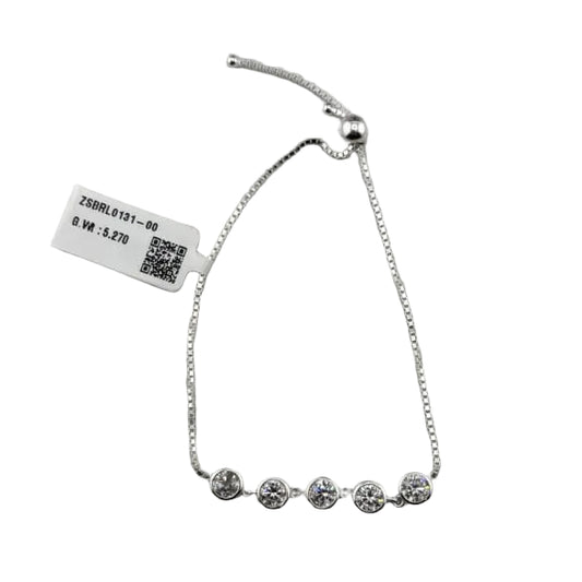 925 Sterling Silver Five Stone CZ Adjustable Bracelet | 5g