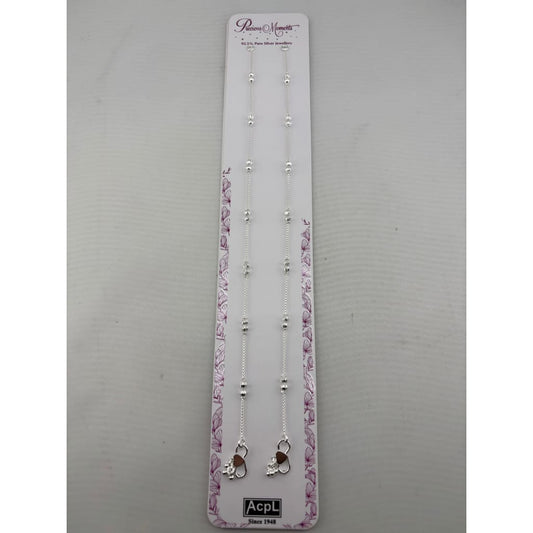 925 Sterling Silver Fluted Bead Anklet Pair – 9.14 g