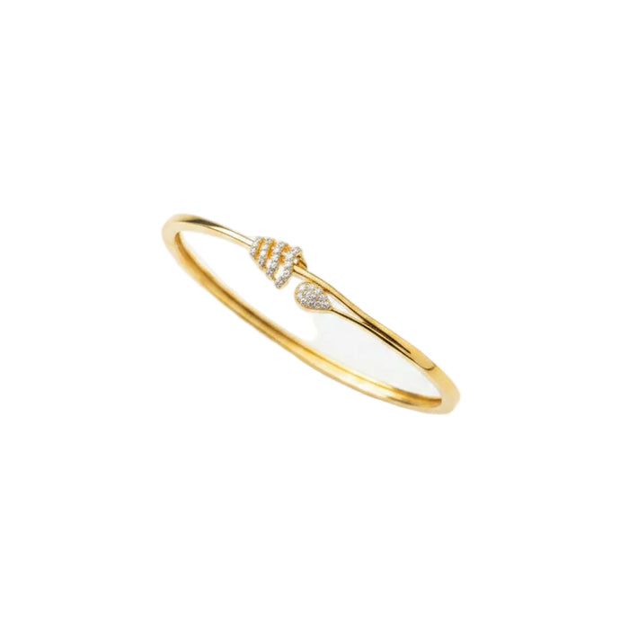 925 Sterling Silver Gold Plated CZ Leaf Open Bangle Bracelet 10G