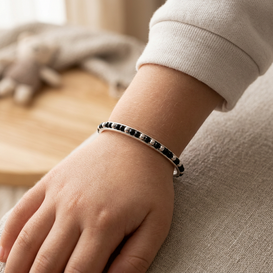 925 Sterling Silver Kids’ Black Stone Bangle Pair – 18.3g
