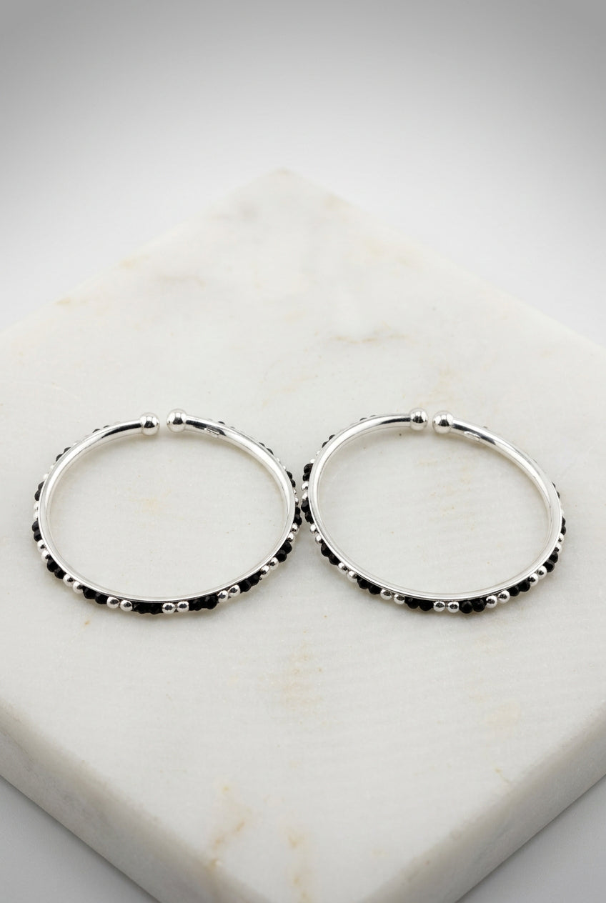 925 Sterling Silver Kids’ Black Stone Bangle Pair – 18.3g