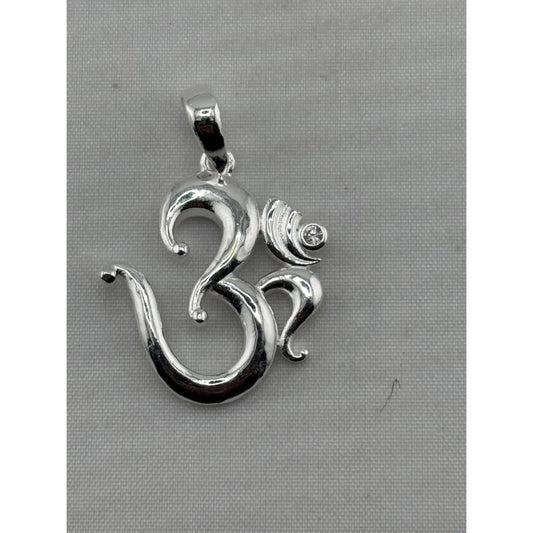 925 Sterling Silver Om Crescent Crystal Pendant - 2.88 g