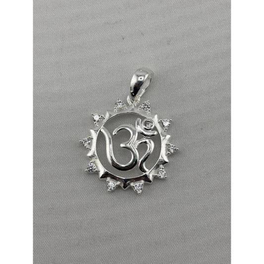 925 Sterling Silver Om Sunburst Crystal Pendant - 2.39 g