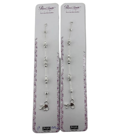 925 Sterling Silver Ornate Bead Baby Anklet Pair – 6 Inch