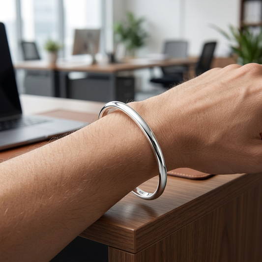 925 Sterling Silver Polished Round Wire Bangle/Kada