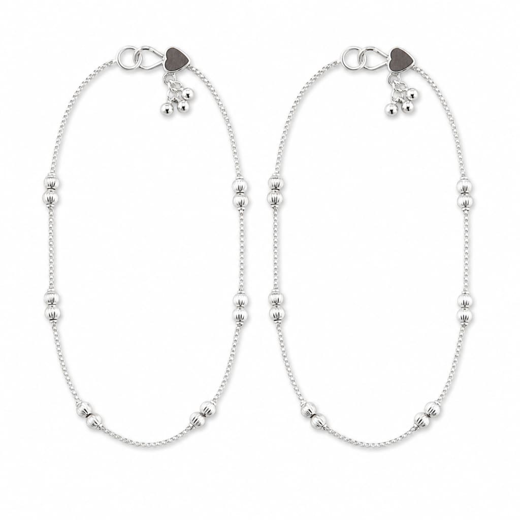 925 Sterling Silver Ribbed Bead Kids Anklet Pair – 6.8 g