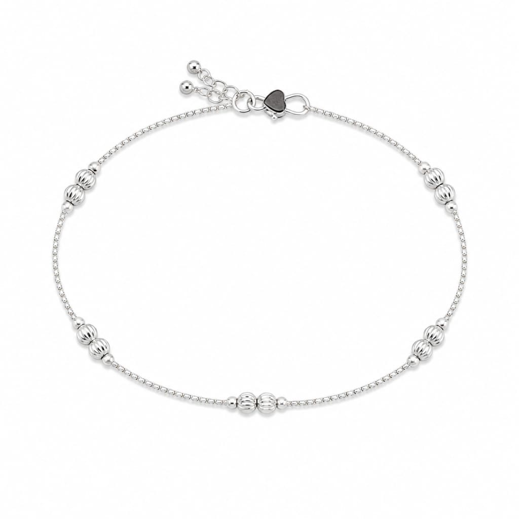 925 Sterling Silver Ribbed Bead Kids Anklet – Single 3.4 g