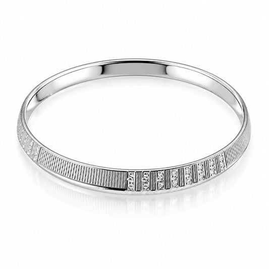 925 Sterling Silver Ribbed Chain Accent Bangle/Kada