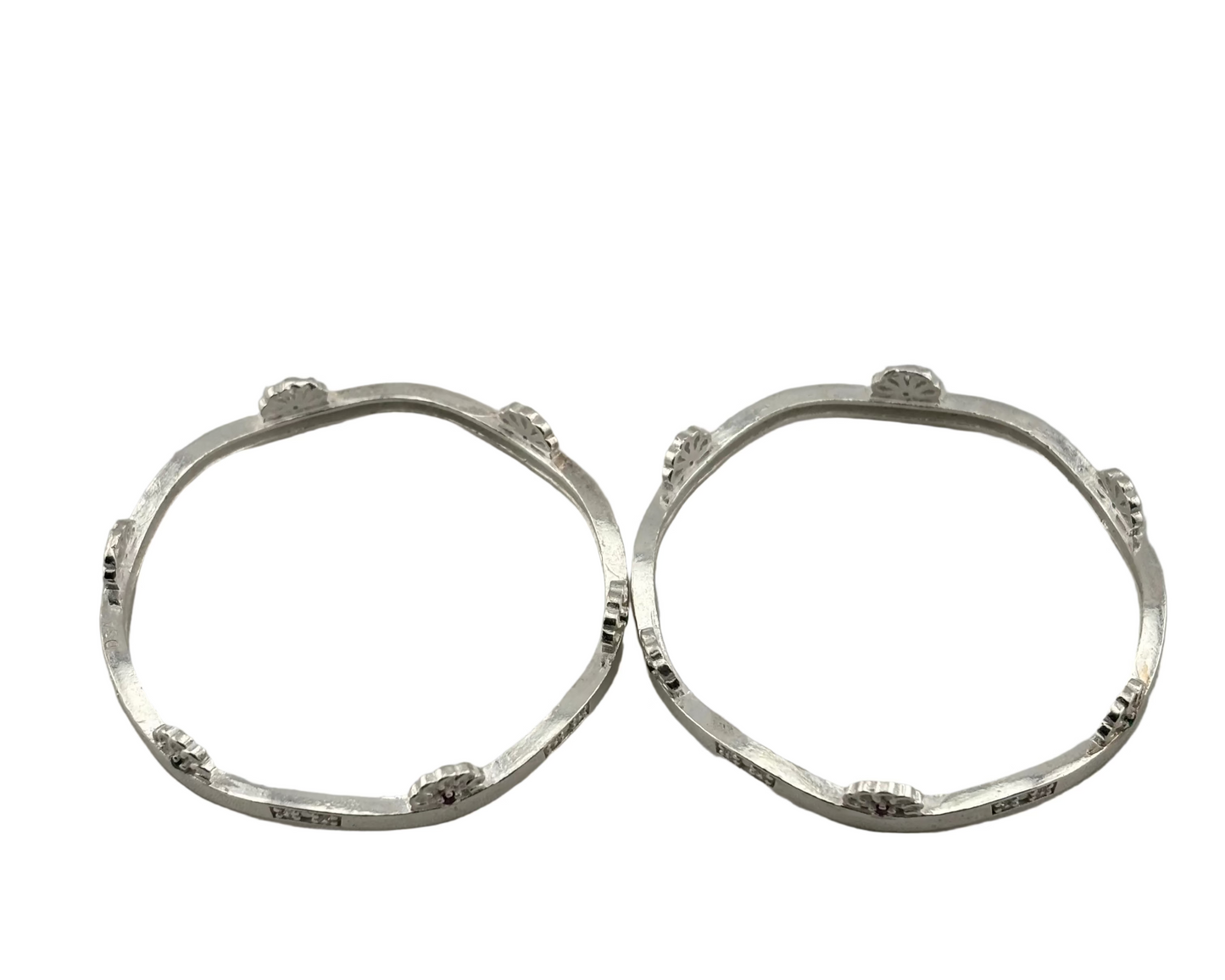 Kids Floral Stone Silver Kada – 925 Sterling Silver Baby Kada Pair