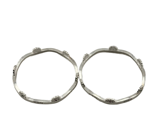 Kids Floral Stone Silver Kada – 925 Sterling Silver Baby Kada Pair