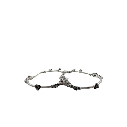Designer Kada Anklet Pair with Enamel Charms in 925 Sterling Silver