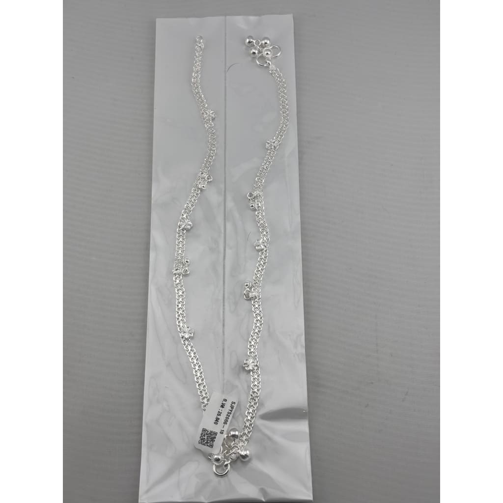 Floral Wave Classic Silver Anklet – 99.9% Pure Adjustable