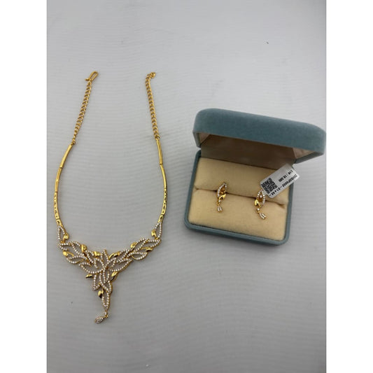 Gold-Plated 925 Sterling Silver Clear-Stone Leaf Necklace &