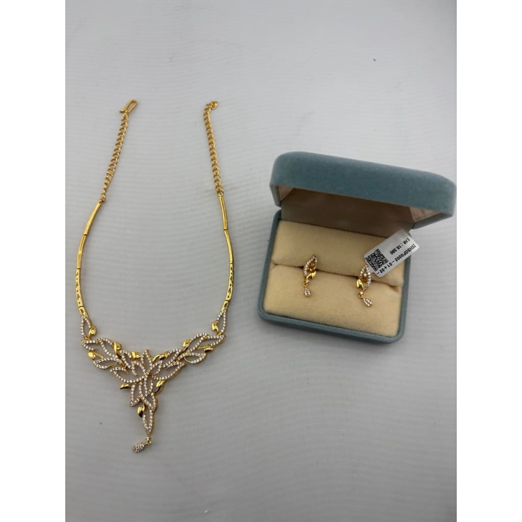 Gold-Plated 925 Sterling Silver Clear-Stone Leaf Necklace &