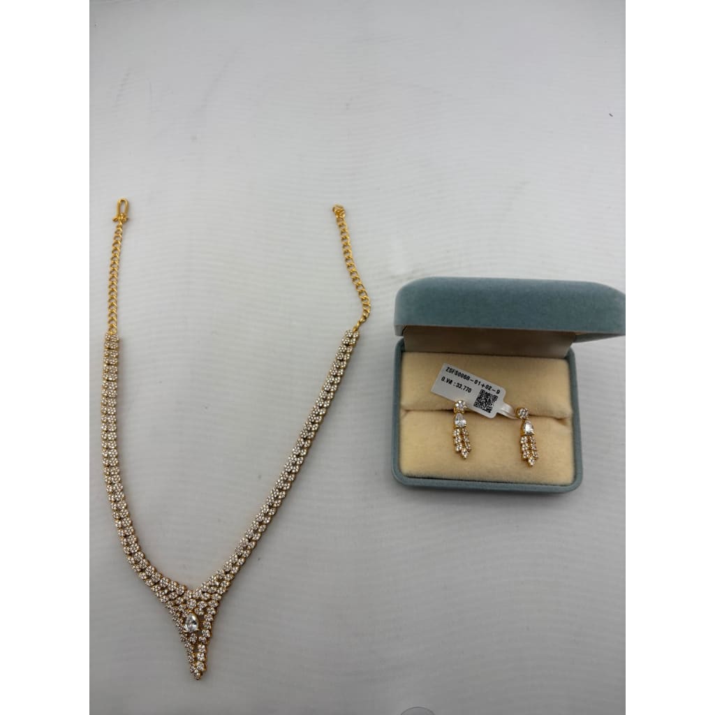 Gold-Plated 925 Sterling Silver Floral Crystal V Necklace &