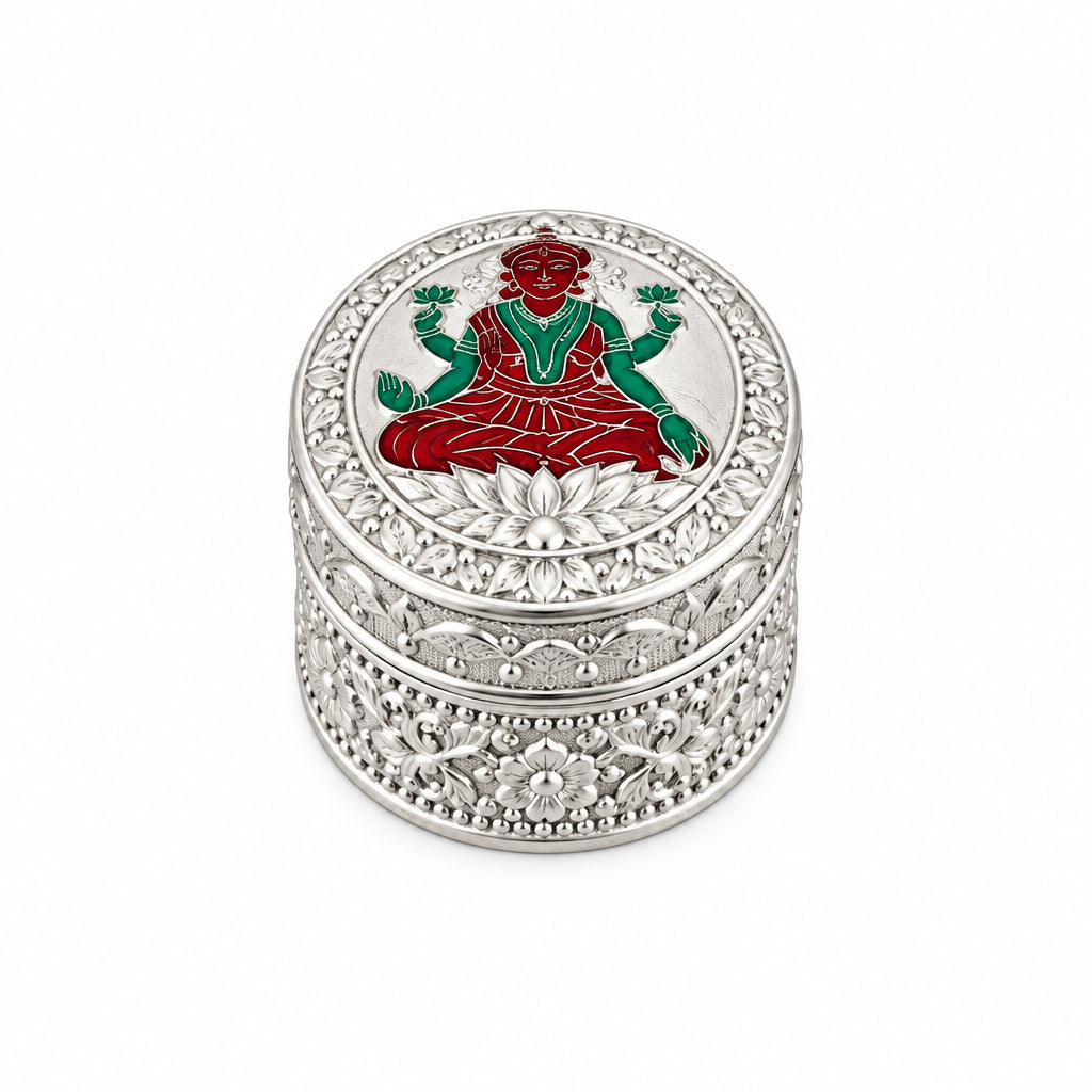 Silver Box Oval Laxmi Enamel Handcrafted (21.10g)