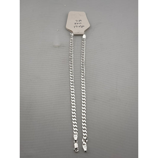Silver Curb Link Bracelet 925 – Flat Chain | 5mm - 7.5