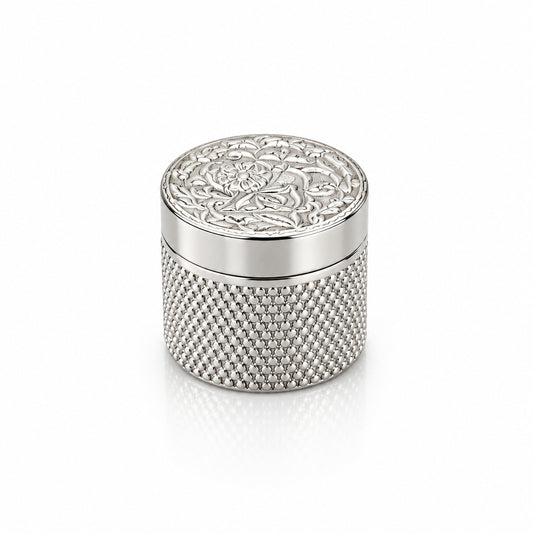 Silver Cylindrical Box Lion Engraved Handcrafted (13.16g)