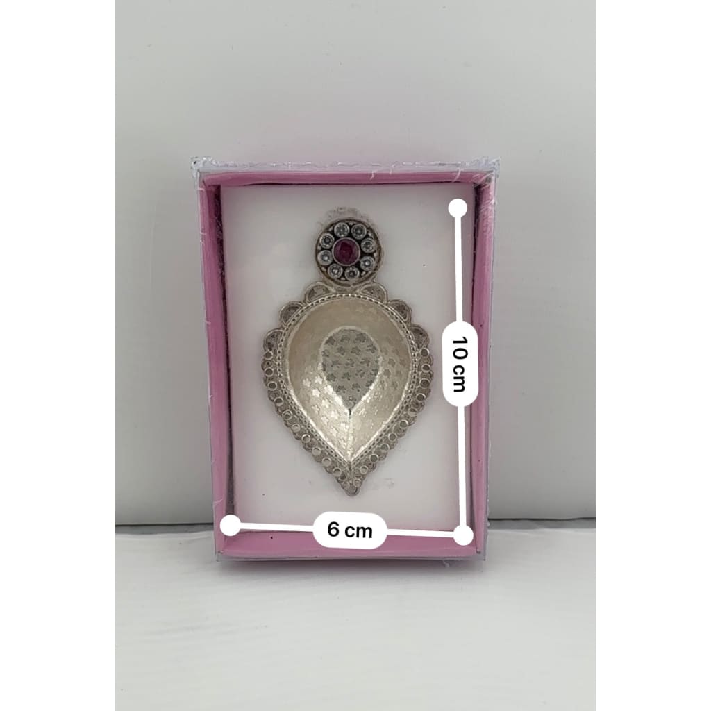 Silver Diya with Red Ruby Accent 16gm – Traditional Pooja