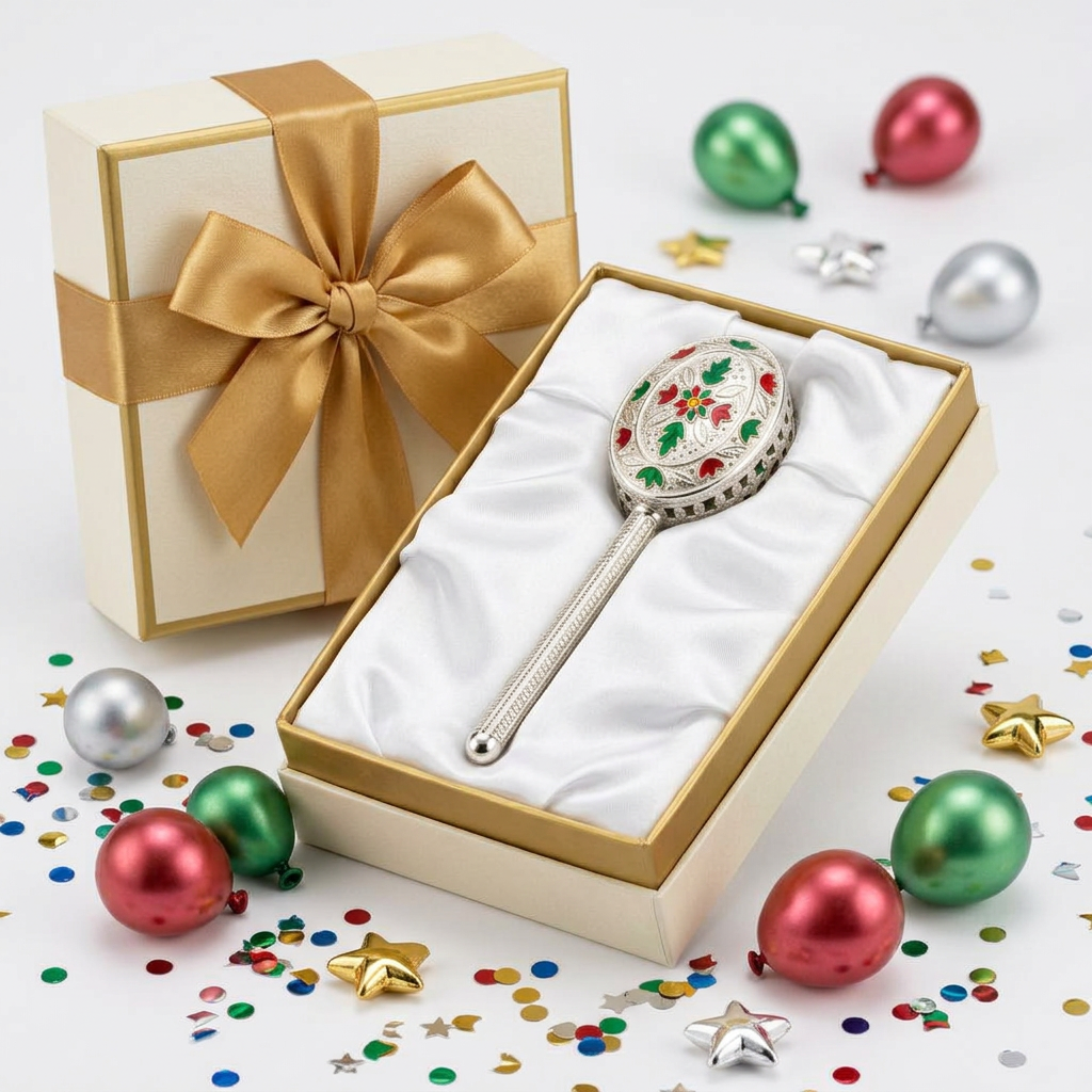 Silver Enamel Baby Rattle (32.7g) - 925 Sterling Silver