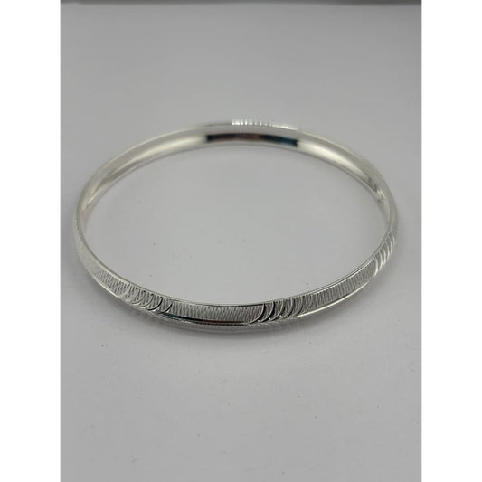 Silver Kada with Diagonal Wave-Cut Texture β 925 Sterling