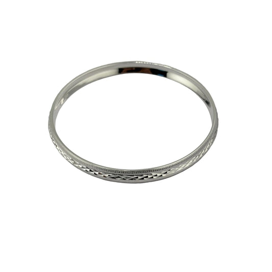 Silver Kada with Diamond-Cut Cross-Hatch & Beaded Milgrain