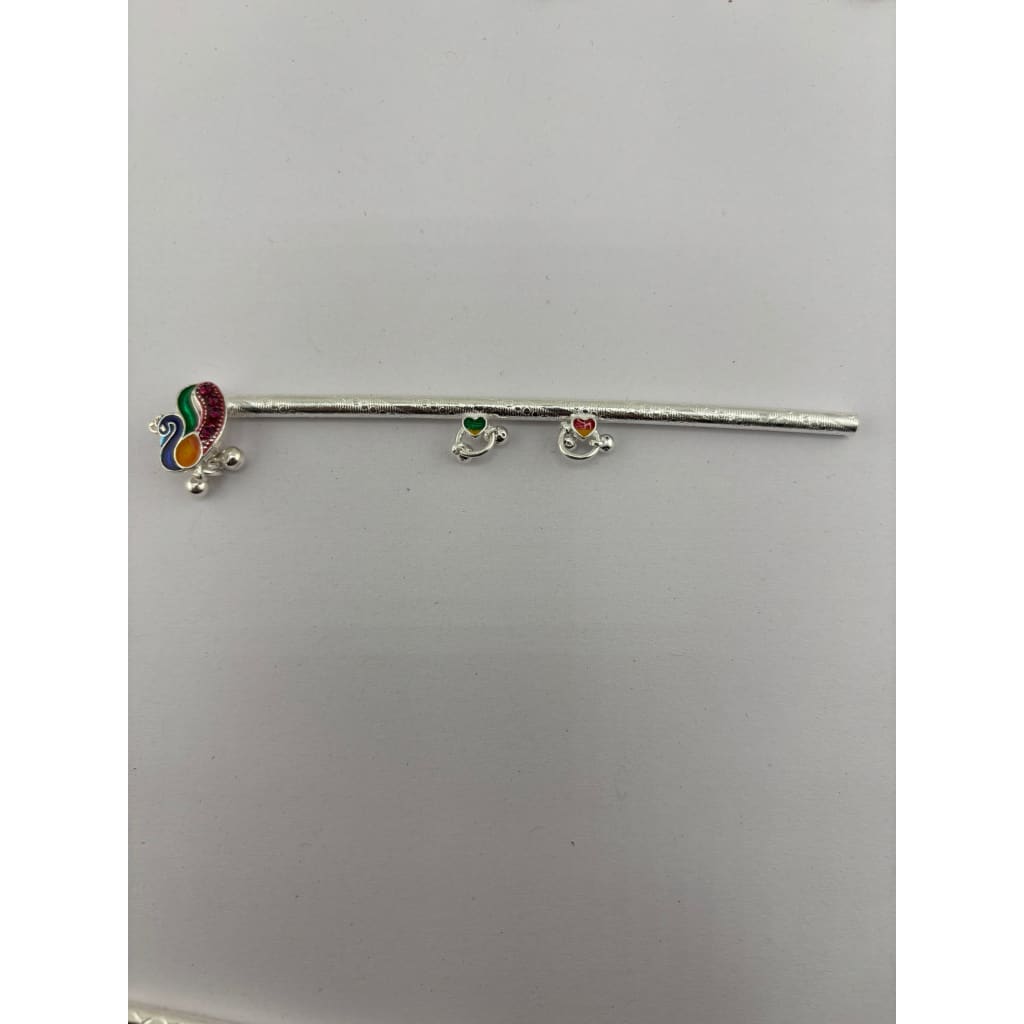 Silver Krishna Basuri / flute Pooja Piece (10.5cm) - Design