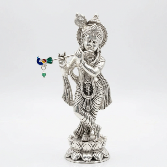 Silver Krishna Basuri / flute Pooja Piece (18cm)