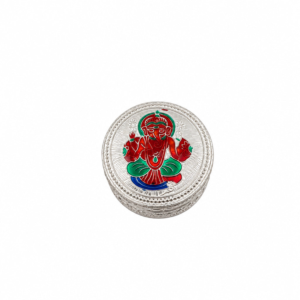 Silver Round Box Ganesh Enamel Handcrafted (28.10g)
