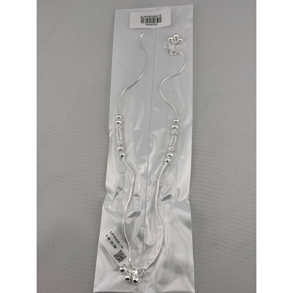 Stacked Bead Harmony Silver Anklet – 99.9% Pure Weight:20g