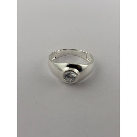 Sterling Silver Bezel Solitaire Ring - Rings