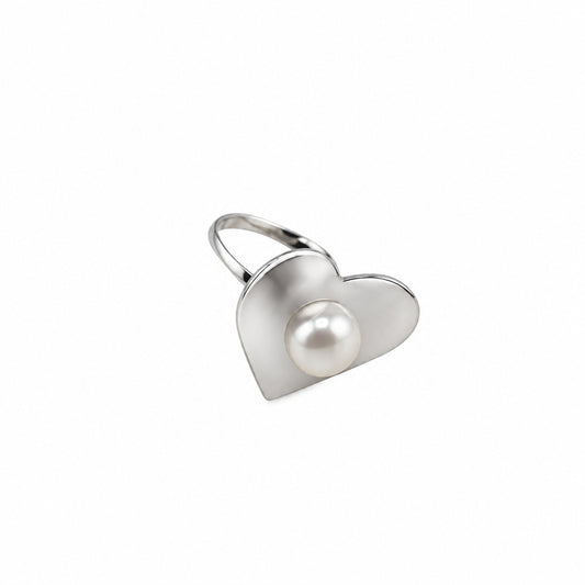 Sterling Silver Heart Pearl Ring - Rings
