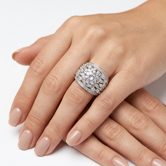 Sterling Silver Marquise Cluster Ring (8.64g) - Size O