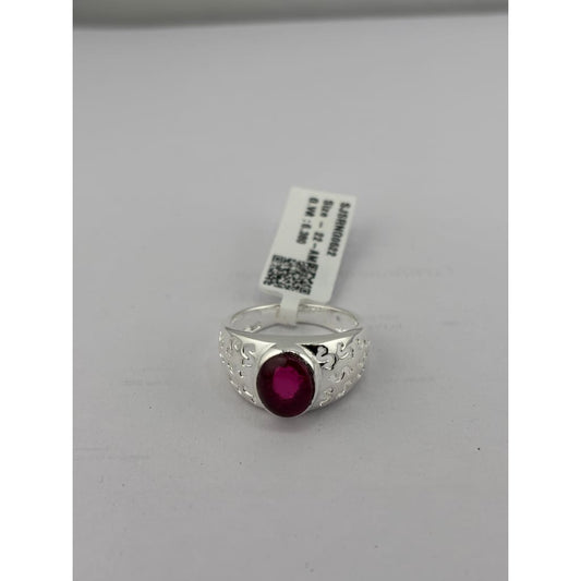Sterling Silver Red Gemstone Ring (6.3g) - Size T 1/2