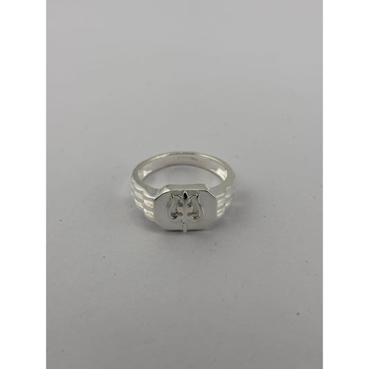 Sterling Silver Trishul Panel Ring - S - Rings