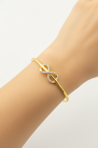 Load image into Gallery viewer, 925 Sterling Silver Gold Plated Infinity CZ Open Bangle Bracelet

