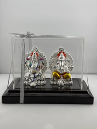 Load image into Gallery viewer, 999 Pure Silver Ganesha &amp; Lakshmi Idol 136gm – Grand Prosperity Murti for Home Mandir
