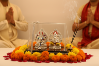 Load image into Gallery viewer, 999 Pure Silver Ganesha &amp; Lakshmi Idol 136gm – Grand Prosperity Murti for Home Mandir
