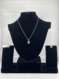 Load image into Gallery viewer, 925 Sterling Silver Crescent Moon CZ Necklace and Stud Earrings Set
