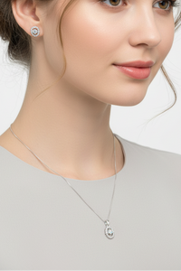 Load image into Gallery viewer, 925 Sterling Silver Crescent Moon CZ Necklace and Stud Earrings Set
