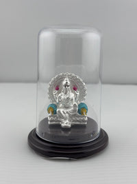 Load image into Gallery viewer, Lakshmi Ji on Sinhasan 99.9% Pure Silver Idol(7 g) in Acrylic Dome
