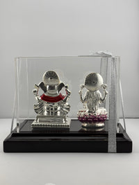Load image into Gallery viewer, 999 Pure Silver Ganesha &amp; Lakshmi Idol 95gm – Auspicious Prosperity Murti for Temple Décor
