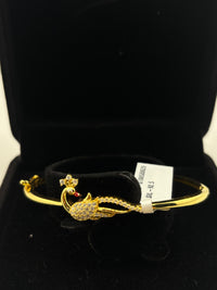 Load image into Gallery viewer, 925 Sterling Silver Gold Plated Peacock CZ Open Bangle Bracelet
