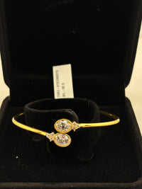 Load image into Gallery viewer, 925 Sterling Silver Gold Plated Double Solitaire CZ Open Bangle Bracelet

